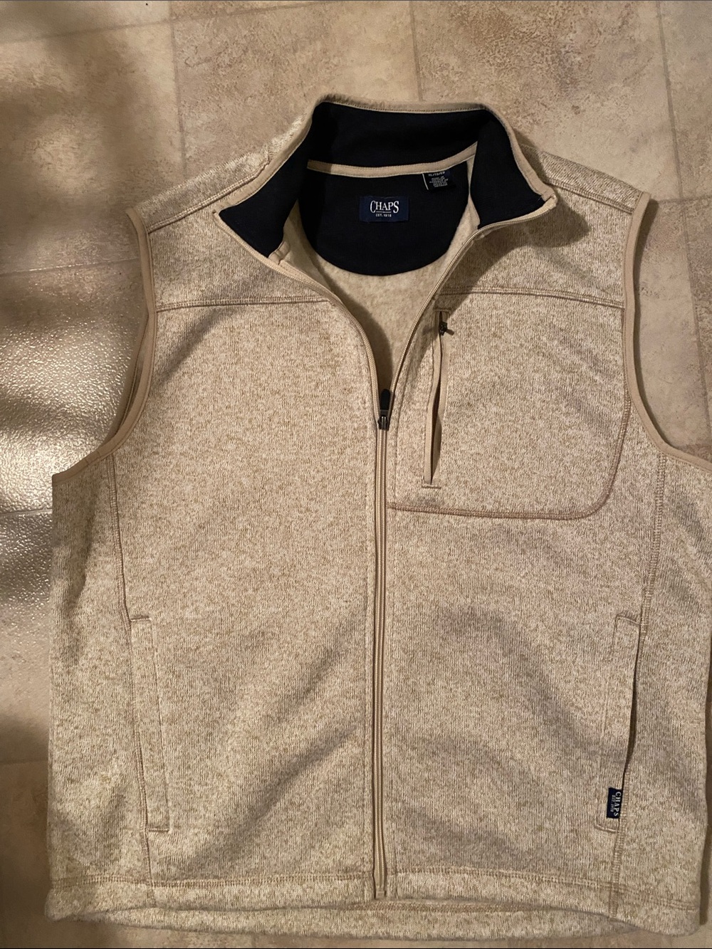 Chaps Men’s Tan Heathered Full-Zip Fleece Vest